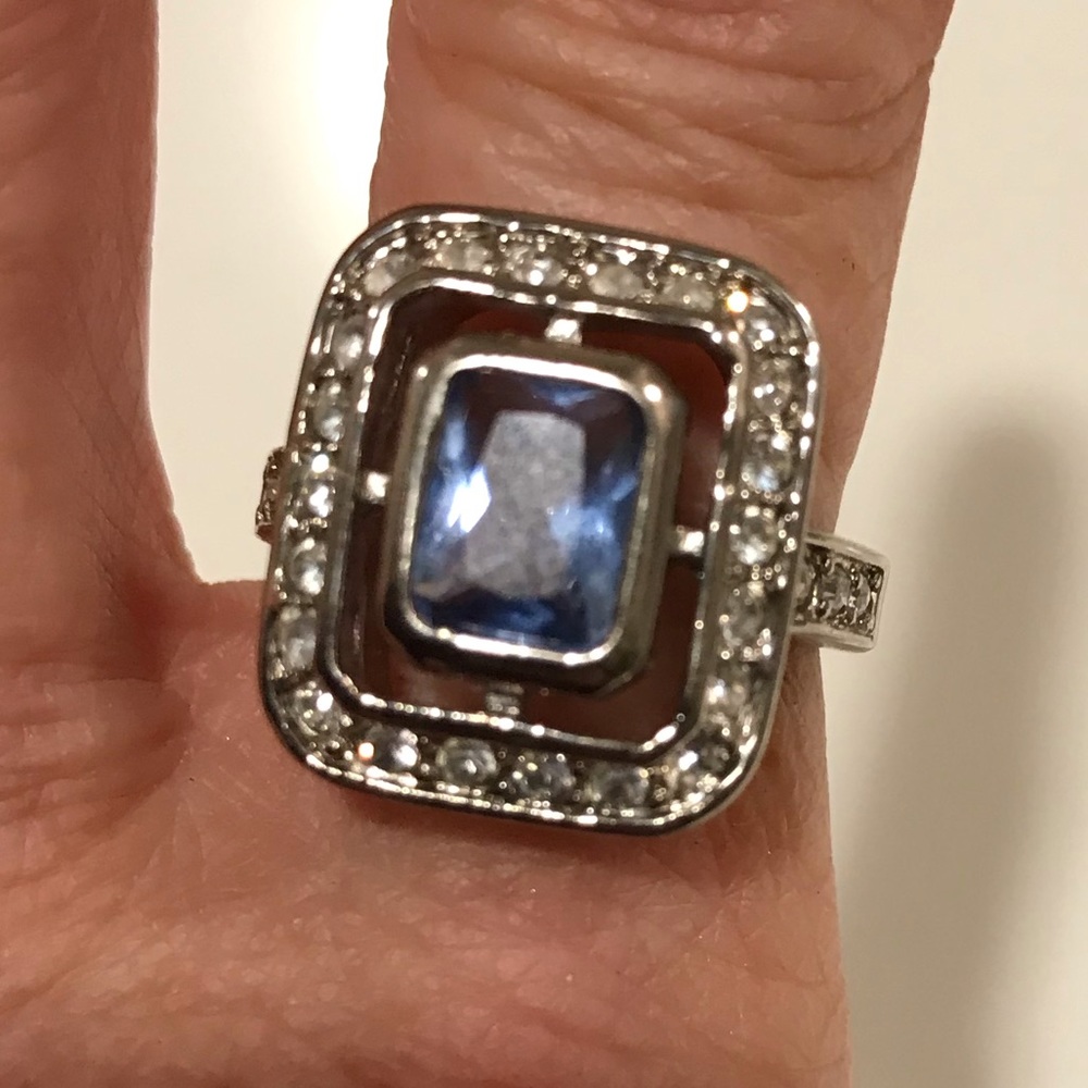 Art Deco Sapphire and White Topaz .925 Ring